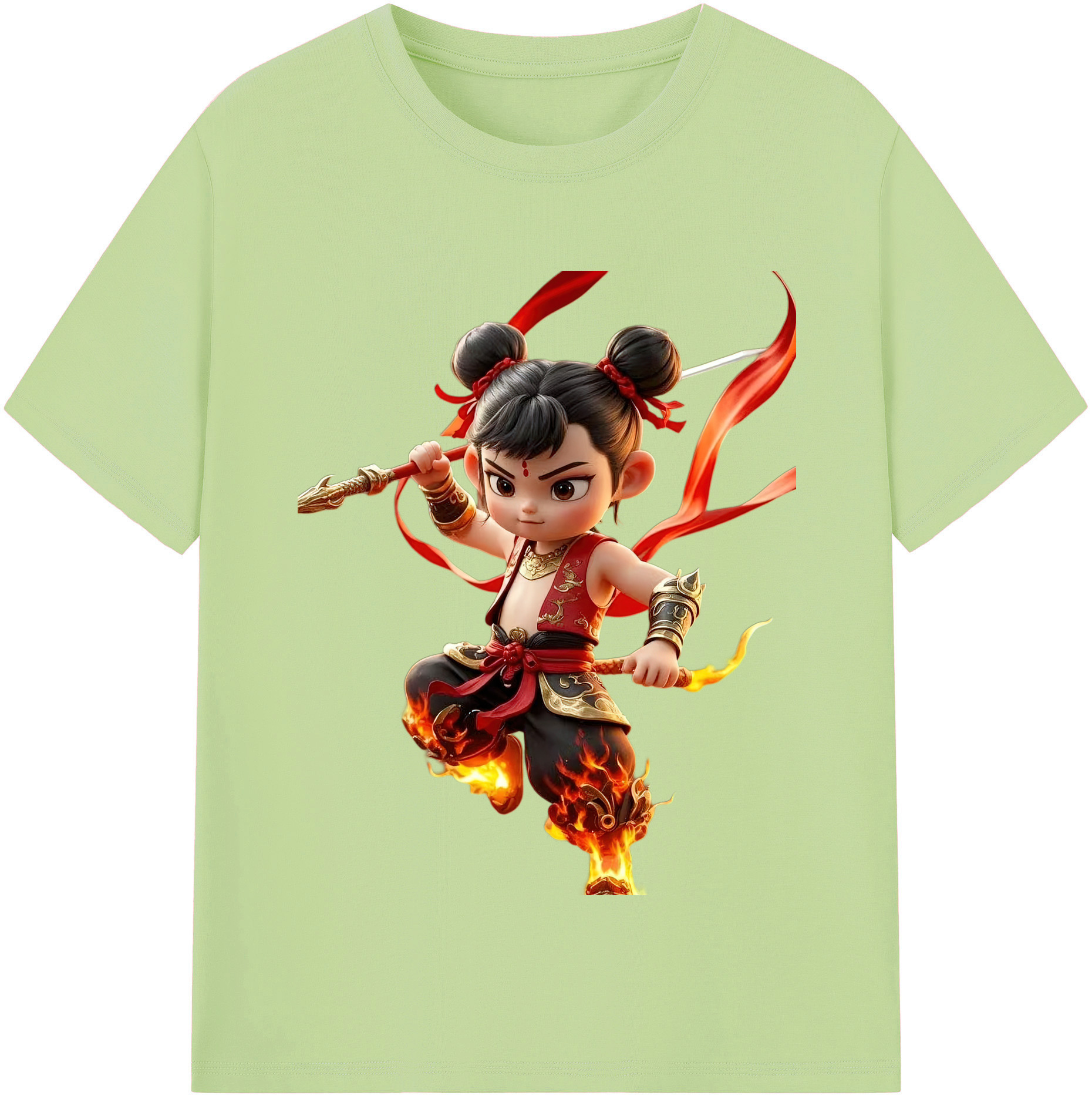 （画像用） Ne Zha 2 ナタ 魔童の大暴れ 綿100％半袖Tシャツ（フロントプリント）